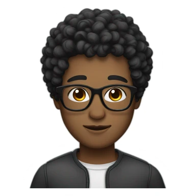 curly short black-haired man wearing square glasses white skin sticker