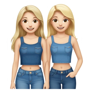 a long hair brunette pale girl and a blonde girl in jeans and crop tops smiling friends sticker