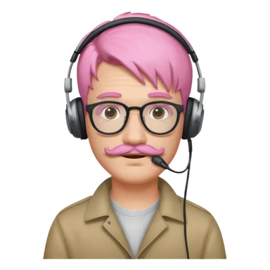 just headphone and spectacles, mustached pink hair guy, no mic, sticker