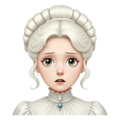 Awestruck Victorian-era white woman with white coiffed hair, light eyes, wearing a simple turtleneck Victorian gown, with a dropped jaw in shock sticker