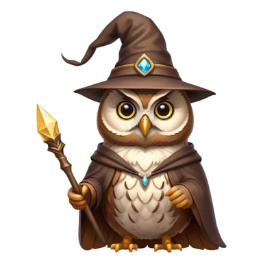 owl wizard with magic wand and pointy hat sticker