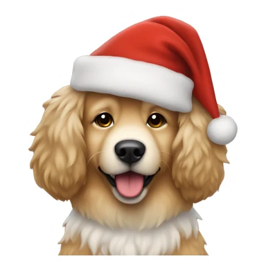 tan fluffy dog in a santa outfit sticker