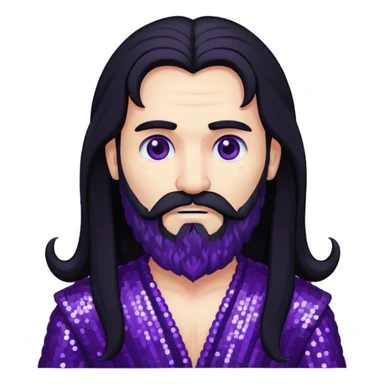 Pluto, God of Death from Gods and Goddesses with long black hair and beard, deep purple sequin outfit sticker