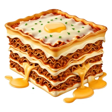 Lasagne alla Bolognese Cinematic Realistic Lasagne alla Bolognese Dish Emoji, depicted as a messy, layered pasta dish overflowing with melted cheese and rich meat sauce, rendered with hearty textures and warm, indulgent lighting. sticker