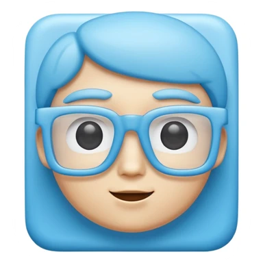 A 3D cartoon sky-blue square spectacle, slightly thick frame, glossy surface, minimal plain background, Memoji-style. sticker