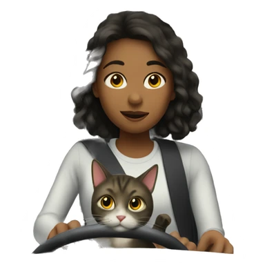 Girl driving a car with a cat in the passenger seat sticker