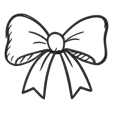 minimalist hand drawn black outline of a tied ribbon bow with white clean background sticker