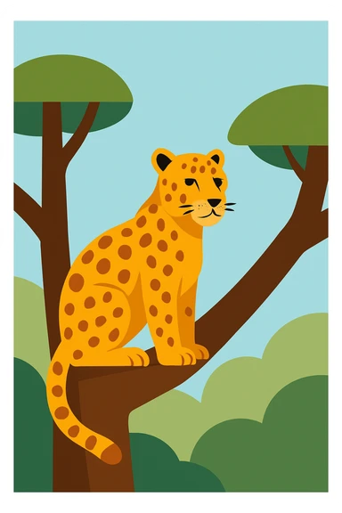 Flat design style leopard in the tree sticker