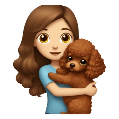 A girl with long brown hair hugging a cute red brown toy poodle puppy  sticker