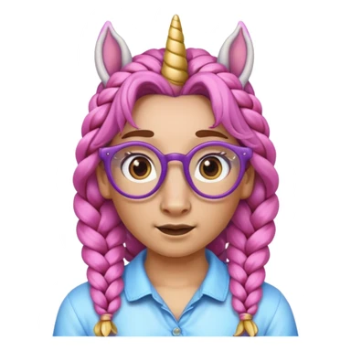 braided unicorn wiith big visible braids looking into the camera spectacled sticker