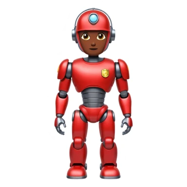 shiny muscular robot with a red police light head, 3/4 perspective, emoji style sticker