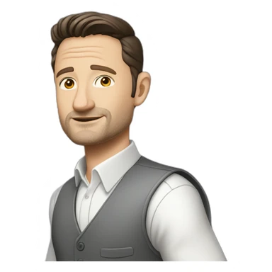 tim robinson dark black slicked back hair white shirt with a light grey vest sticker