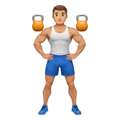 strong man with blue shorts holding kettlebell sticker
