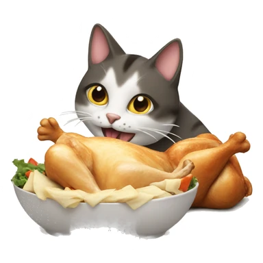 cat eating roast chicken sticker
