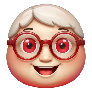 A single chubby crystal gemstone character wearing cute round glasses, chunky and irregular with faceted sides (not egg-shaped), [red] gradient, big glossy eyes behind the glasses and a wide happy smile, , high detail, soft lighting, centered on a plain dark background sticker