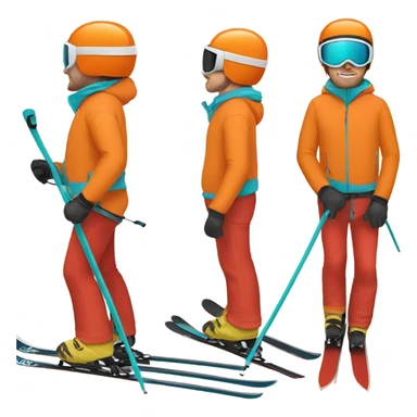 white man skiing wearing an ORANGE JACKET and wearing a RED HELMET and wearing TURQUOISE PANTS sticker