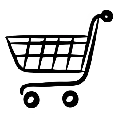 Hand-drawn shopping cart icon with a basket and wheels sticker