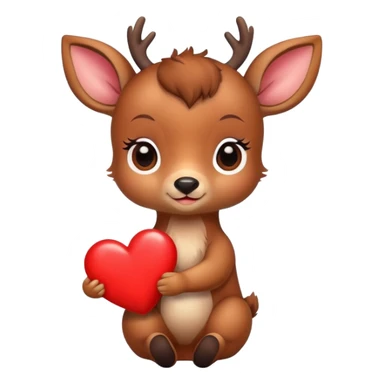 Cute baby deer holding a heart sticker