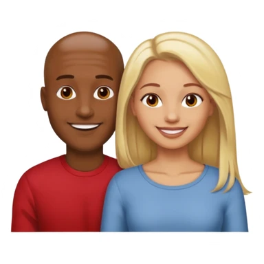 one male medium dark skin tone no hair and one woman light skin tone blonde highlights shoulder length hair and one woman light skin tone deep red long hair sticker