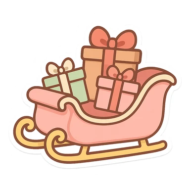 light pink Christmas sleigh with gift boxes, warm and cute, suitable for holiday atmosphere sticker