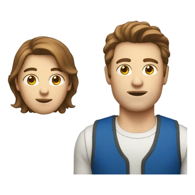 White guy with brown hair and a blue vest sticker