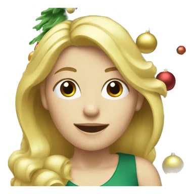 Blond white women decorating a Christmas tree sticker