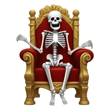 A laughing skeleton on a throne sticker