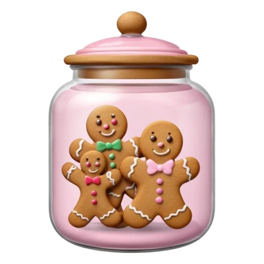 Realistic glass cookie jar with light pink lid full of gingerbread cookies isolated sticker