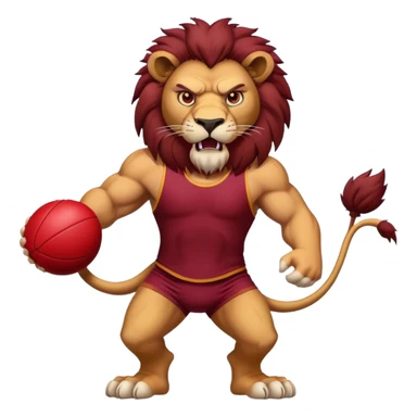 Angry Lion holding  red Aussie rules ball wearing maroon singlet sticker