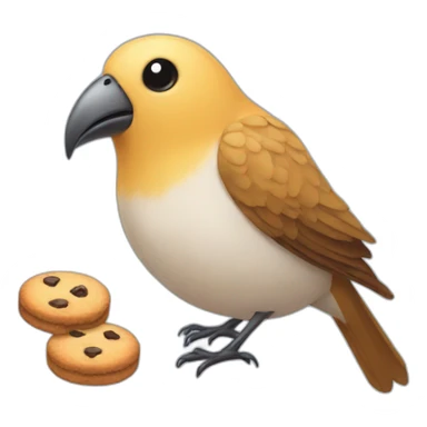 A bird with a cookie sticker