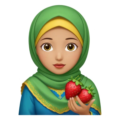 Turkish beautiful finish Konya girl blue eyes with red yellow green hijab islamic dress and had on her hand strawberry  sticker