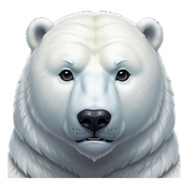 Cinematic Noble Polar Bear Portrait Emoji, Poised and regal, with a strong, muscular build cloaked in thick, snowy fur and piercing, determined eyes, Simplified yet sharp and sophisticated features, highly detailed, glowing with a soft, dignified polar glow, high shine, intelligent and majestic, stylized with an air of arctic authority, focused and commanding, soft glowing outline, capturing the essence of a watchful and confident guardian that feels as though it could step out of the screen with effortless authority! sticker