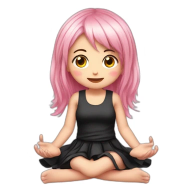 Full body Front view curvy emo girl pink hair sits on the floor straight view hands up black skirt белые трусики полосатые рваные чулки sticker