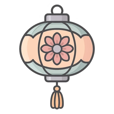 elegant Chinese lantern with floral pattern and many petals, detailed shadows and highlights, thin clean outlines, soft rounded shapes, pastel palette #98B5BC, #B5B3C1, #C9A3C9, #E4C0CA, #F7DCD1, #F7C0AA, modern Japanese pop-art and sticker aesthetic, high detail, vector sharpness, soft lighting, transparent background sticker