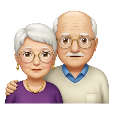 Una abuela italiana blanca con cabello corto blanco y aretes de oro, junto a su esposo abuelo de piel blanca italiano un poco gordo con pelo blanco corto y lentes  sticker