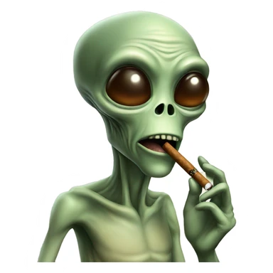 Alien smoking a brown cigarrette sticker