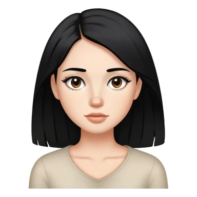 woman with silky straight black hair, subtle makeup, and cute freckles sticker