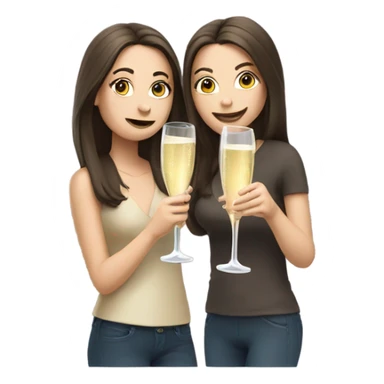 two caucasian brunette girls champagne sticker