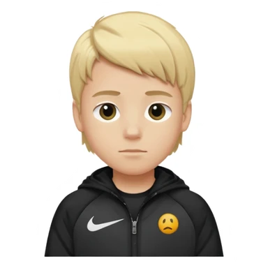 A boy with blond hair wearing a Nike jacket sticker