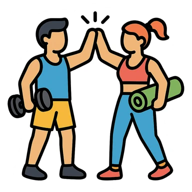 two people high-fiving after a workout, clean lines, fitness theme icon style sticker
