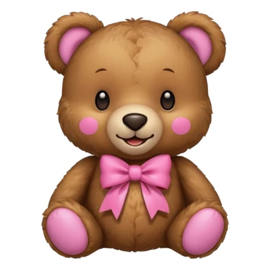 A teddy bear with a pink accessory sticker