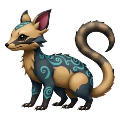 Rare warm-colored exotic cute epic aesthetic gothic colorful Salandit-Eevee-Civet-species-Fakemon-hybrid-creature, with intricate tattoo markings, full body sticker