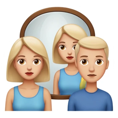 emoji of a woman facing a mirror with a man appearing on the other side, apple emoji style, simple and expressive sticker