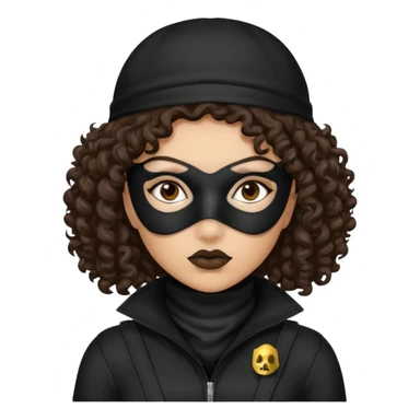 woman with robber mask concerned dark curly hair and robber outfit sticker
