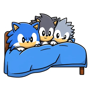 Sonic and Silver hedgehog characters resting on a bed sticker