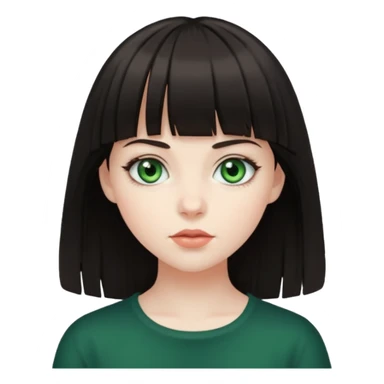 pale girl with dark hair and green eyes with bangs sticker