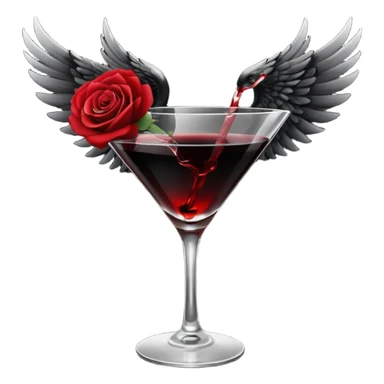 🍸+🍹🖤+🌹 (the liquid is black and one glass with black fallen angel wings)  sticker