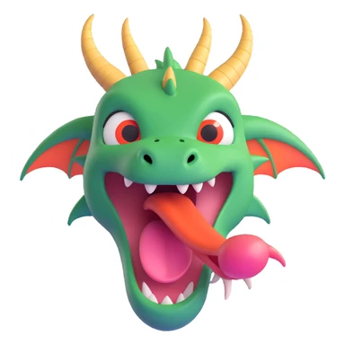 cute fitness dragon coach face, playful expression, tongue out sticker