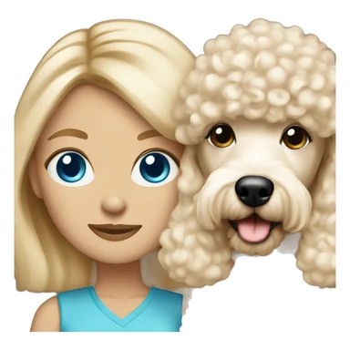 blonde mom with straight hair blue eyes with cream colored puppy poodle  sticker