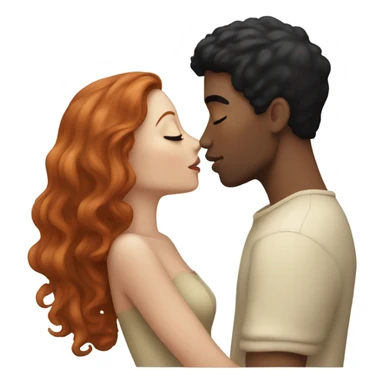 redhead model, kissing her boyfriend, beige skin, black hair sticker